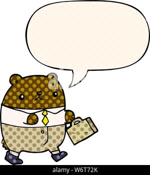 Cartoon recare in abiti da lavoro con il discorso di bolla in stile fumetto Illustrazione Vettoriale