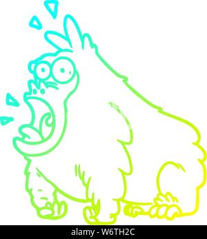 Gradiente a freddo la linea di disegno di un cartoon gridando gorilla Illustrazione Vettoriale