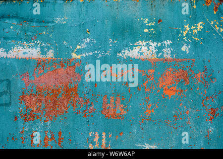 Il turchese rusty ghisa patina texture di superficie dello sfondo. Foto Stock