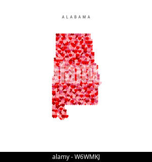 Io amo Alabama. Rosso e Cuori rosa Mappa di pattern di Alabama isolati su sfondo bianco. Foto Stock