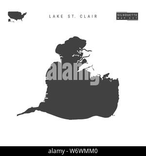 Il lago di St. Clair Mappa vuota isolata su sfondo bianco. High-Detailed silhouette nera Mappa del lago di St. Clair. Foto Stock