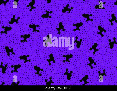 Cane carino pattern nero e viola divertente grafica pattern. Seamless sfondo vettoriale. Illustrazione Vettoriale