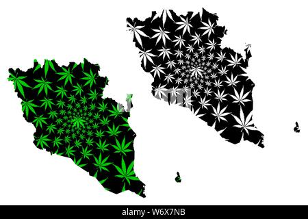 Pahang (Stati e territori federale della Malaysia, Federazione della Malaysia) mappa è progettato Cannabis leaf verde e nero, Pahang Darul Makmur mappa mad Illustrazione Vettoriale