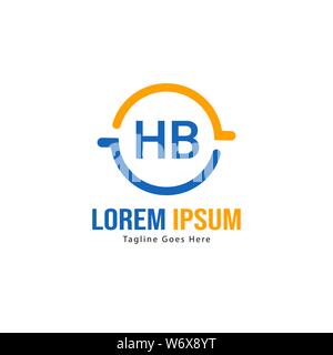 HB iniziali del modello del logo con un moderno telaio. HB minimalista lettera logo illustrazione vettoriale design Illustrazione Vettoriale