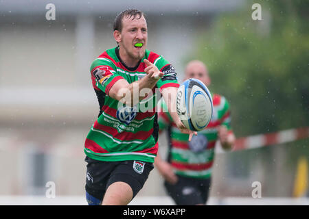 Heidelberg, Germania. 28 Luglio, 2019. Campionati Tedeschi in sette-uomo rugby il 27 e 28 luglio 2019 a Heidelberg. Kai puntatore (RK Heusenstamm). Credito: Jürgen Kessler/Kessler-Sportfotografie/dpa/Alamy Live News Foto Stock