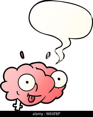 Funny cartoon del cervello con discorso bolla in buon stile gradiente Illustrazione Vettoriale