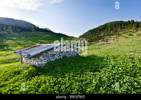 Il 'Ortigara hut' e la valle Agnelizza: una delle più sanguinose battaglie della Grande Guerra sul fronte italiano. Asiago, Italia. Foto Stock