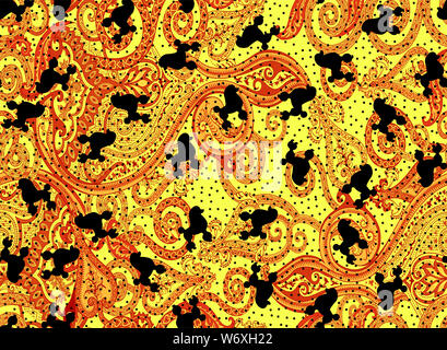 Paisley e cani pattern. Seamless sfondo giallo. Foto Stock