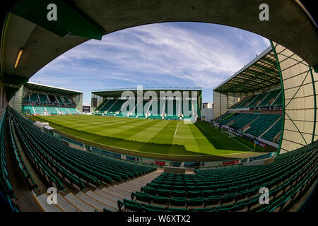 Il 3° agosto 2019, Easter Road Stadium, Leith, Edimburgo, Scozia; Scottish Premiership Hibernian Football Club versus St Mirren; vista generale di una soleggiata Easter Road Stadium Foto Stock