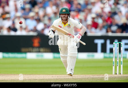 Australia David Warner pipistrelli durante il giorno tre delle ceneri Test match a Edgbaston, Birmingham. Foto Stock