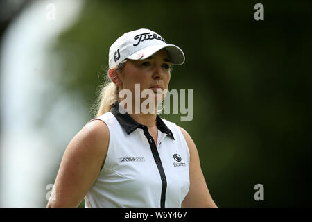 L'Inghilterra del Bronte Legge sul terzo foro durante il giorno 3 dell'AIG donna British Open at Woburn Golf Club, poco Brickhill. Foto Stock