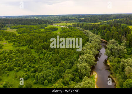 Fiume il canale di taglio foresta. Antenna fuco shot Foto Stock