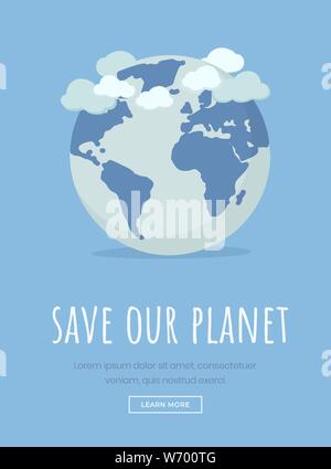 La giornata della terra celebrazione landing page modello. Salvare il pianeta motto, tutela ambientale slogan tipografia. Internazionale di conservazione della natura evento, aprile 22 holiday sito web pagina layout di progettazione Illustrazione Vettoriale