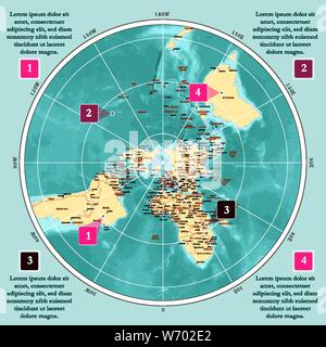 Mappa del mondo in proiezione polare Illustrazione Vettoriale