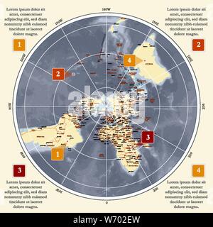 Mappa del mondo in proiezione polare Illustrazione Vettoriale