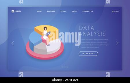 Statistiche di mercato analisi landing page modello. Consulenza finanziaria impresa website homepage idea di interfaccia con illustrazioni isometriche. I dati di business analytics banner web, pagina web Concept cartoon Illustrazione Vettoriale