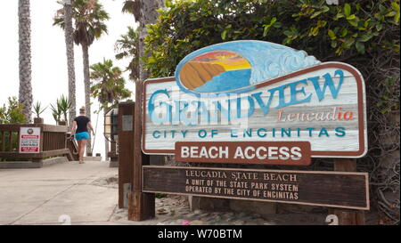 Segno per il Grandview Beach in Encinitas, CA - sito di un letale bluff crollo che ha provocato la morte di tre persone in agosto 2, 2019 Foto Stock