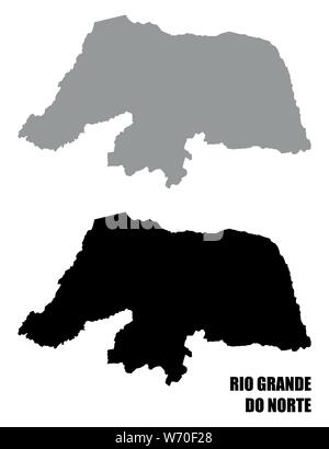 Rio Grande do Norte stato mappe silhouette isolati su sfondo bianco Illustrazione Vettoriale