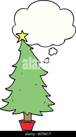 Cartoon albero di natale con fumetto pensiero Illustrazione Vettoriale