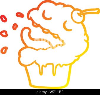 Gradiente di caldo la linea di disegno di un cupcake divertenti Illustrazione Vettoriale