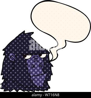 Cartoon angry gorilla faccia con discorso bolla in stile fumetto Illustrazione Vettoriale