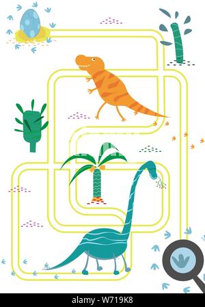 Gioco cervello per bambini. Labirint con dino Illustrazione Vettoriale