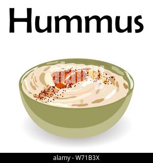 Hummus tradizionale cibo arabo da cece. illustrazione di Pasto vegetariano vegano Illustrazione Vettoriale