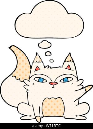 Cartoon Arctic Fox con bolle di pensiero in stile fumetto Illustrazione Vettoriale