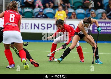 Glasgow, Regno Unito. 4 luglio 2019. La donna EuroHockey Championship II è un internazionale delle donne torneo di hockey dove le due squadre migliori guadagnare la promozione al livello superiore della European Hockey - la EuroHockey Championships. Il gioco è di Polonia vs Turchia e Polonia ha vinto 6 - 0 Credito: Findlay/Alamy Live News Foto Stock