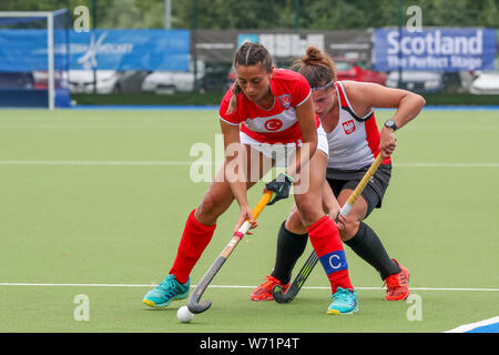 Glasgow, Regno Unito. 4 luglio 2019. La donna EuroHockey Championship II è un internazionale delle donne torneo di hockey dove le due squadre migliori guadagnare la promozione al livello superiore della European Hockey - la EuroHockey Championships. Il gioco è di Polonia vs Turchia e Polonia ha vinto 6 - 0 Credito: Findlay/Alamy Live News Foto Stock