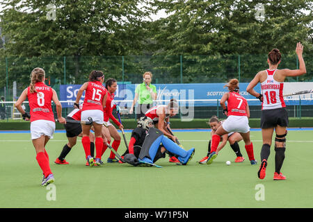 Glasgow, Regno Unito. 4 luglio 2019. La donna EuroHockey Championship II è un internazionale delle donne torneo di hockey dove le due squadre migliori guadagnare la promozione al livello superiore della European Hockey - la EuroHockey Championships. Il gioco è di Polonia vs Turchia e Polonia ha vinto 6 - 0 Credito: Findlay/Alamy Live News Foto Stock