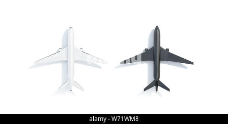 Bianco e nero bianco aereo mockup stand, vista dall'alto isolato, rendering 3d. Svuotare il trasporto commerciale aviation mock up. Cancellare compagnia di voli charter per b Foto Stock