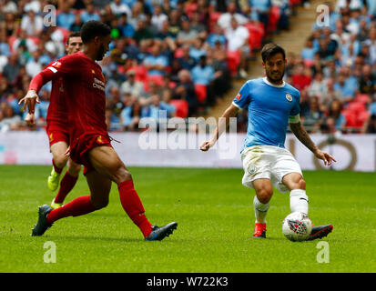 Londra, Regno Unito. 04 Ago, 2019. Londra, Inghilterra. Agosto 04: Manchester City David Silva durante la comunità fa scudo tra Liverpool e Manchester City a Wembley Stadium il 04 agosto 2019 a Londra, Inghilterra. Credit: Azione Foto Sport/Alamy Live News Foto Stock