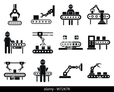 Linea di assemblaggio di set di icone. Semplice insieme di linea di assemblaggio icone vettoriali per il web design su sfondo bianco Illustrazione Vettoriale