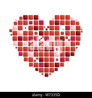 Geometrica cuore rosso simbolo su sfondo bianco. San Valentino vector greeting card design Illustrazione Vettoriale
