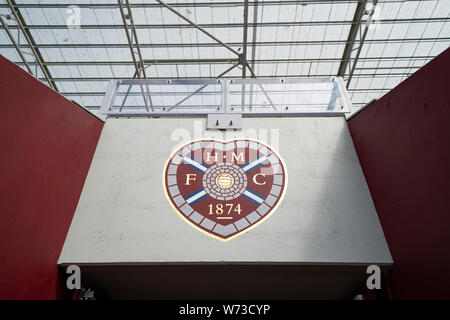 Vista interna al tunnel Tyncastle Stadium casa dei cuori Football Club di Edimburgo in Scozia, Regno Unito Foto Stock