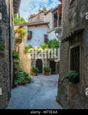 Vista panoramica di Tremosine sul Garda, villaggio sul lago di Garda in provincia di Brescia, Lombardia, Italia. Foto Stock