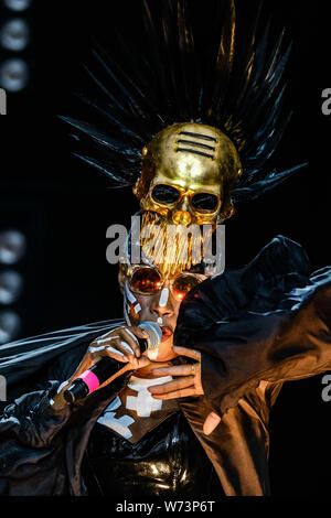 Preston Park, Brighton, Regno Unito. Il 4 agosto 2019. Grace Jones si esibisce in BN1 Lovefest , parte di Brighton orgoglio. Grazia Beverly Jones GU (nato il 19 maggio 1948) è un modello di Jamaican-American, cantante, compositore, produttore record e attrice.. Foto di Julie Edwards./Alamy Live News Foto Stock