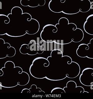 Disegnata a mano con pattern doodle nuvole. Sfondo senza giunture. Illustrazione Vettoriale