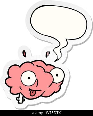 Funny cartoon del cervello con discorso bolla sticker Illustrazione Vettoriale