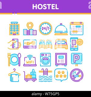 Raccolta di elementi Ostello segno del vettore set di icone Illustrazione Vettoriale