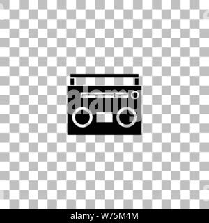 Riproduttore di cassette. Nero icona piatta su uno sfondo trasparente. Pittogramma per il vostro progetto Illustrazione Vettoriale