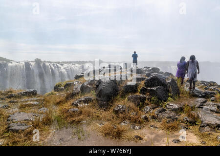 Un gruppo che si affaccia su Victoria Falls Foto Stock