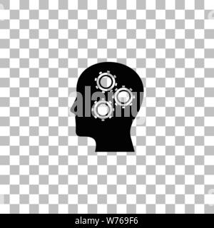 Testa ingranaggi. Nero icona piatta su uno sfondo trasparente. Pittogramma per il vostro progetto Illustrazione Vettoriale
