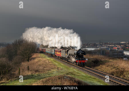 Flying Scotsman funziona un treno su l'ELR Foto Stock