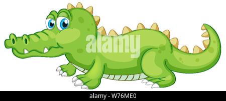 Coccodrillo verde strisciando sul fondo bianco illustrazione Illustrazione Vettoriale