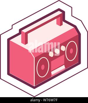 Iconici portatile semplice boom box sistema audio grafica con un contorno Illustrazione Vettoriale