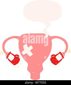 Cartoon battere con utero i guantoni con discorso bolla in stile retrò Illustrazione Vettoriale