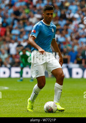Londra, Regno Unito. 04 Ago, 2019. Londra, Inghilterra. Agosto 04: Manchester City's Rodrigo durante la comunità fa scudo tra Liverpool e Manchester City a Wembley Stadium il 04 agosto 2019 a Londra, Inghilterra. Credit: Azione Foto Sport/Alamy Live News Foto Stock