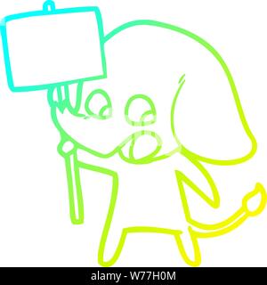 Gradiente a freddo la linea di disegno di un cartoon carino elefante targhetta di contenimento Illustrazione Vettoriale